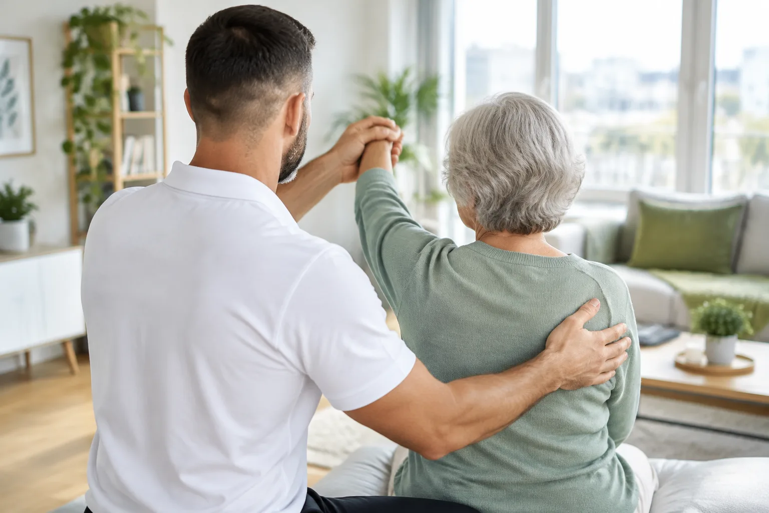 Physiotherapeutische Mobilitätsübung bei einem Hausbesuch